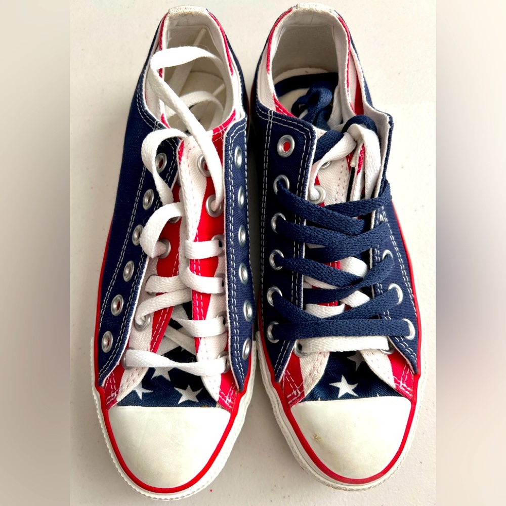 🇺🇸⭐️👟🗽CONVERSE⭐️ALL STAR Red❤️Whute🤍Blue💙Canvas Flag Sneakers RARE NWT